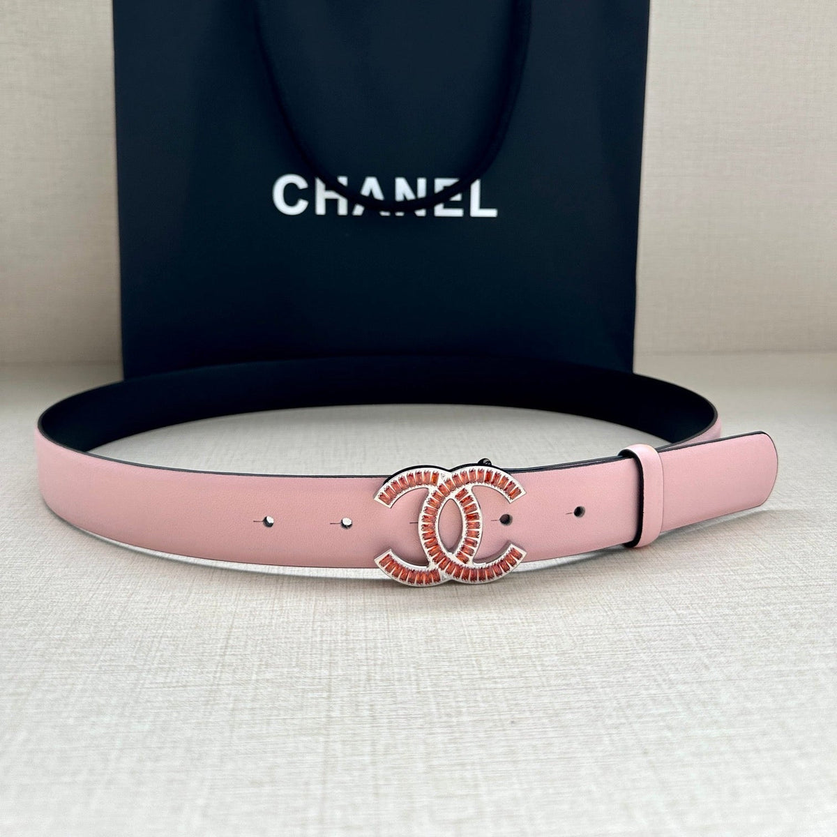 CHANEL 25S BELT 30 MM IN LIGHT PINK CALFSKIN 616971