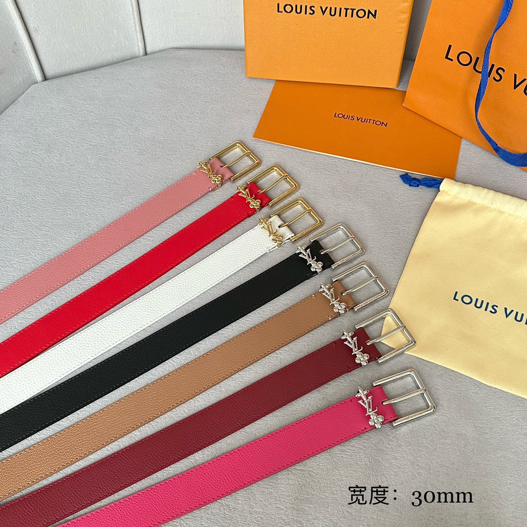 LOUIS VUITTON LV BLOOM 30MM BELT IN ROSE RED CALFSKIN GOLD HARDWARE