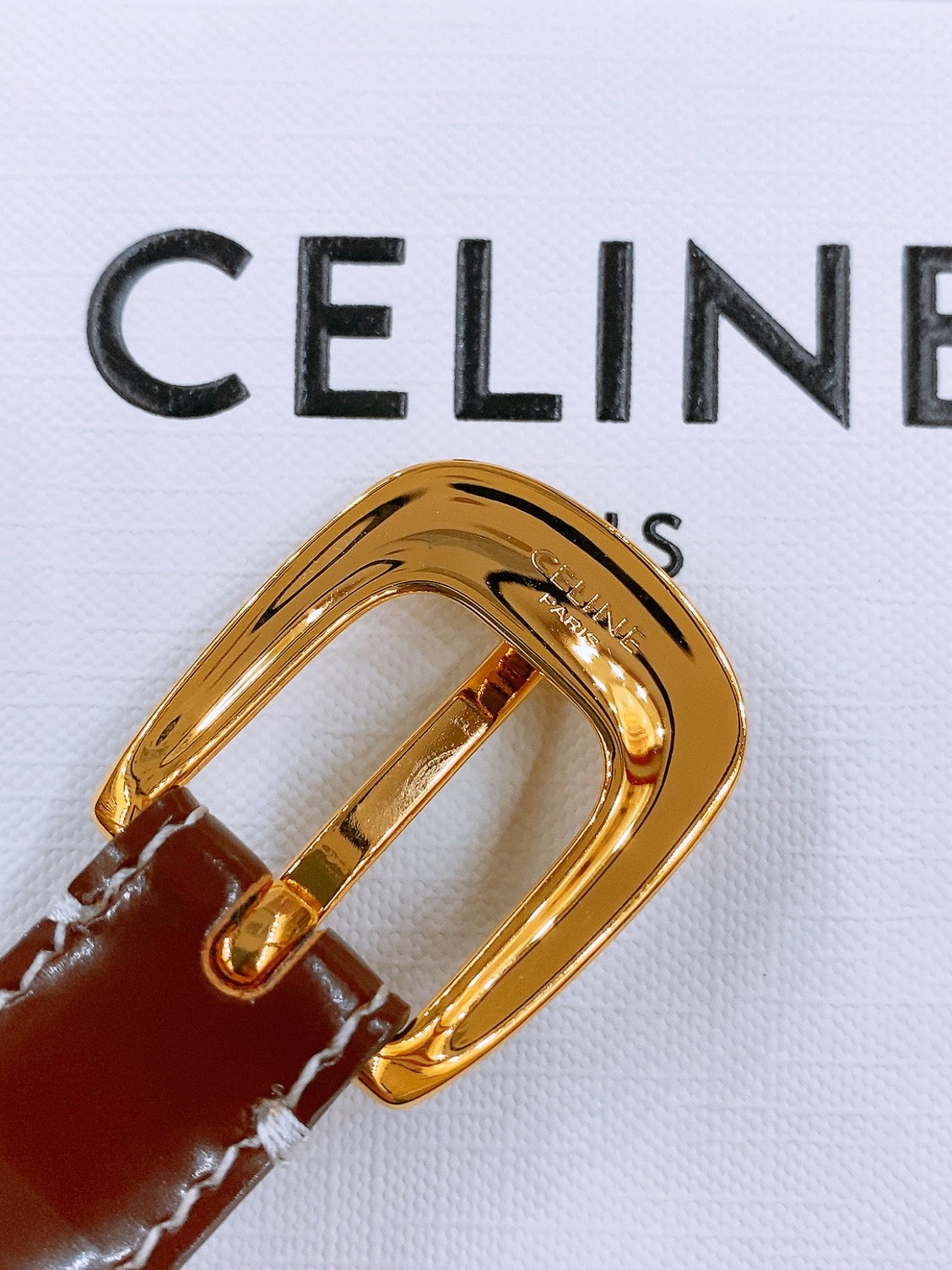 CELINE 25S BELT 18MM WITH ARC DE TRIOMPHE BUCKLE IN BURNT UMBER 571505